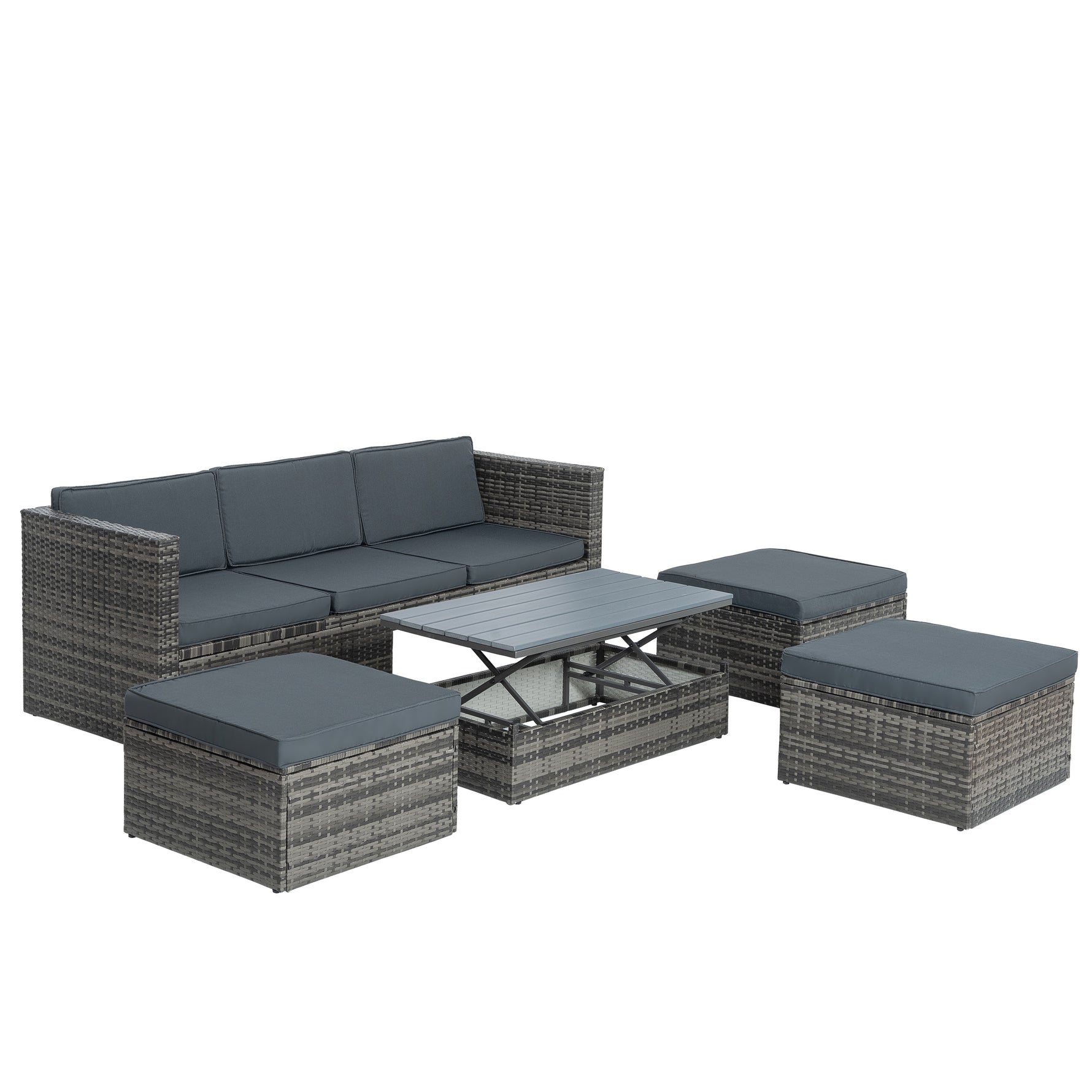 Ensemble de meuble de terrasse en rotin PE d'eprolo avec table basse en contreplaqué, mobilier d'extérieur saisonnier.