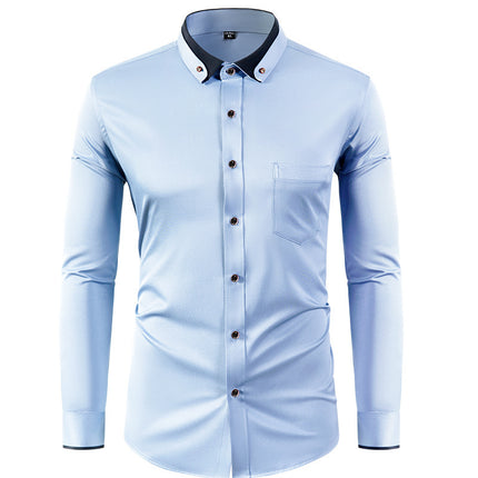 Color Effect Collar Design Solid Color Slim Fit Men's Shirt
