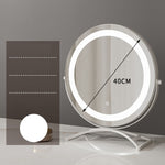 Miroir de maquillage rond noir avec LED sur bureau, éclairage brillant, marque eprolo, pour une application précise.