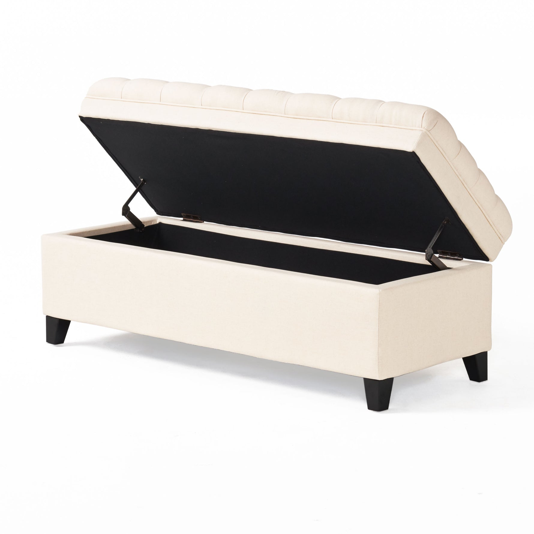Pouf de rangement Juliana par eprolo, ottoman en tissu beige avec espace de stockage, style moderne et pratique.