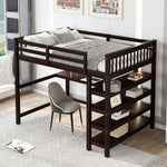 Lits mezzanine pleine taille eprolo avec étagères de rangement, bureau sous le lit, finition espresso, structure en bois robuste