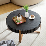 Table basse ronde en bois moderne eprolo, table de salon noire avec piètement robuste, diamètre de 80 cm, design artisanal.