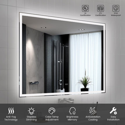 Modern LED Smart Mirror With Hiden Light Bathroom Mirror, Front Lit & Back Lit With 3 Color Adjustable, Memory Function, Anti-Fog, Time Mode Control