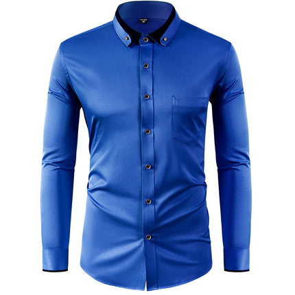 Color Effect Collar Design Solid Color Slim Fit Men's Shirt