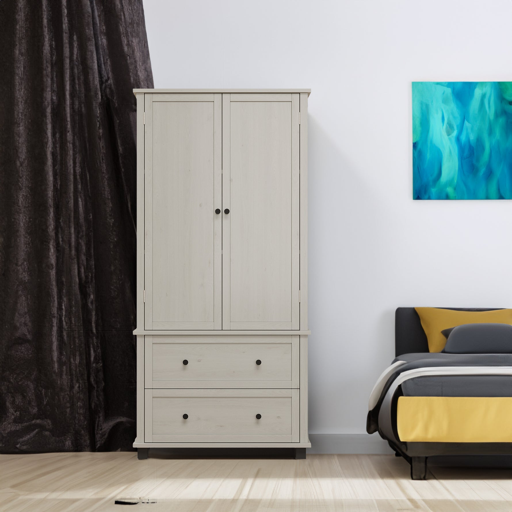 Armoire de cuisine eprolo de 70 pouces avec 2 tiroirs, 3 étagères, finition blanche antique, grand espace de rangement