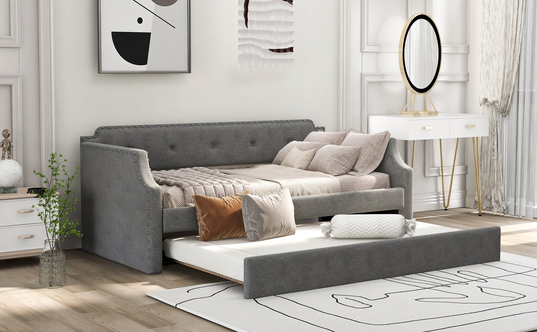 Lits de jour rembourrés eprolo avec tiroir, design confortable et moderne, idéal pour espace de détente ou chambre d'amis.
