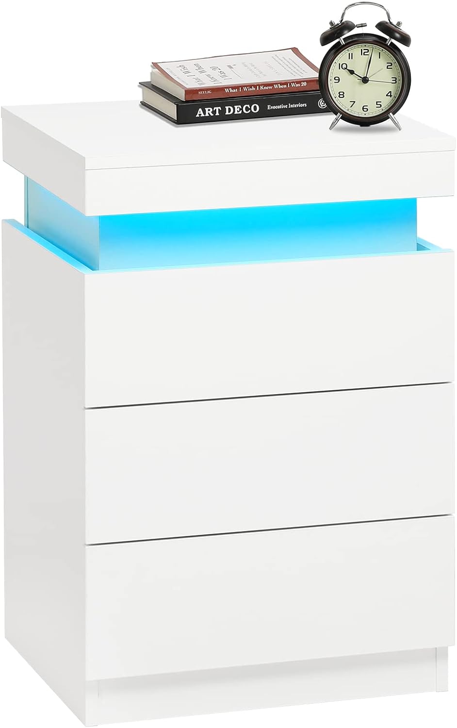 Lampe de chevet LED blanche eprolo, design moderne avec lumière douce, idéale pour chambre à coucher.