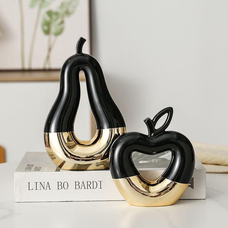 Cabinet à vin moderne en céramique orné d'une pomme et une poire, design minimaliste et élégant pour salon ou entrée.