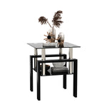Table basse moderne en verre trempé noir, table d'appoint carrée pour salon, design épuré, par eprolo.