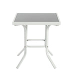Ensemble de 3 chaises extérieures eprolo avec cadres en acier, dossiers ajustables, assises blanches et bleues pour terrasse.