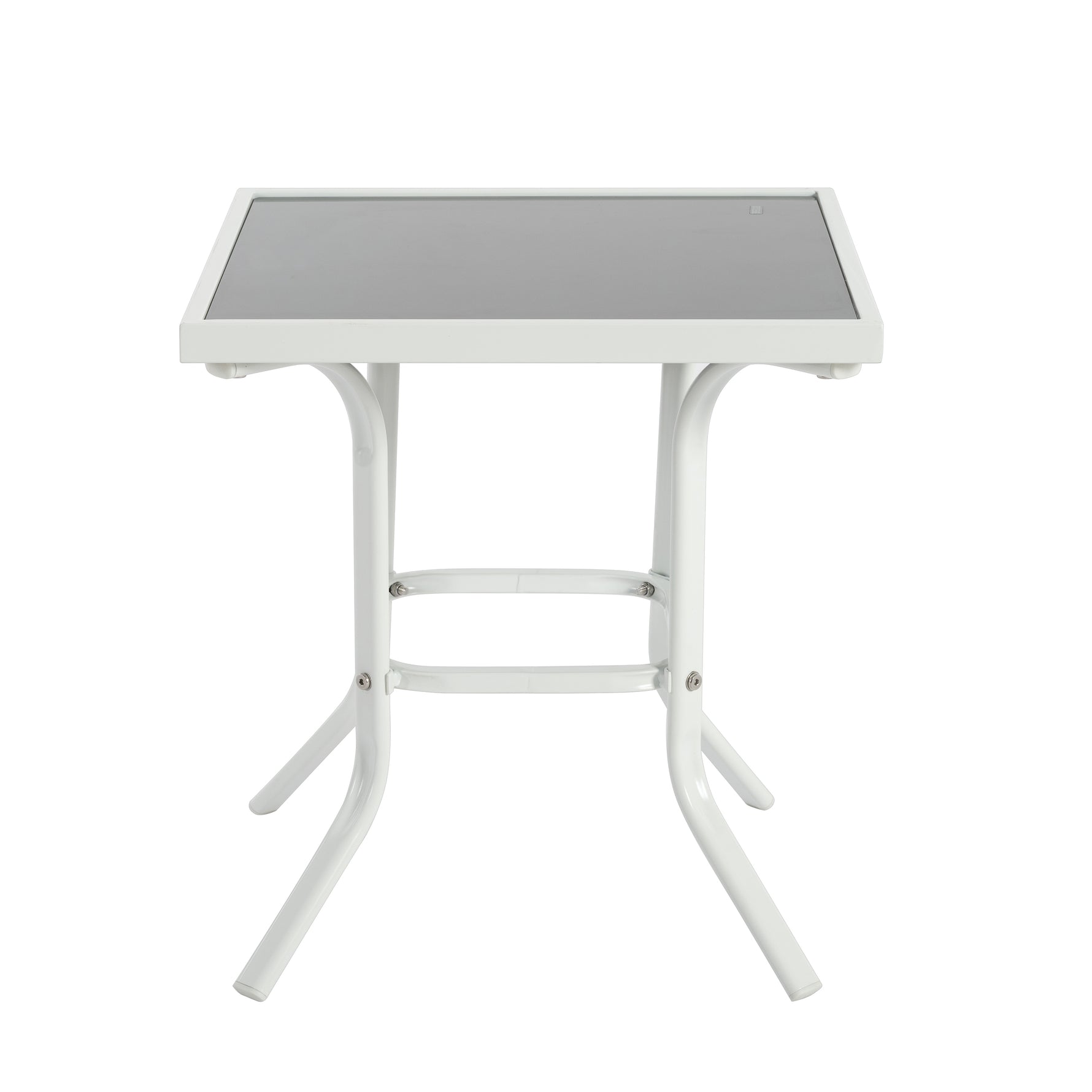 Ensemble de 3 chaises extérieures eprolo avec cadres en acier, dossiers ajustables, assises blanches et bleues pour terrasse.