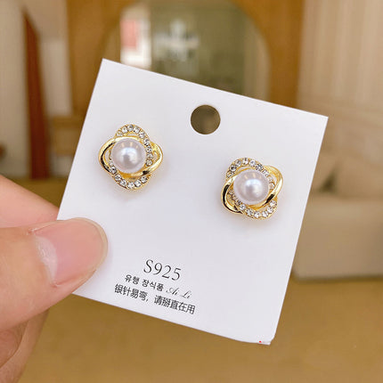 S925 Silver Needle Geometric Opal Temperament Diamond Earrings Simple