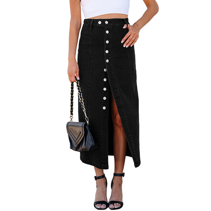 Women's Button Irregular Slit Midi Dress