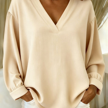 Womens Casual V-neck Long-sleeve Pullover T-shirt In Solid Colors And Multiple Shades