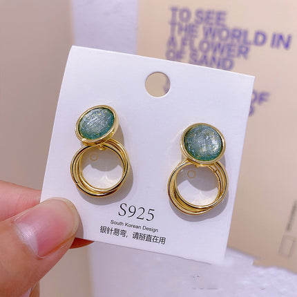 S925 Silver Needle Geometric Opal Temperament Diamond Earrings Simple