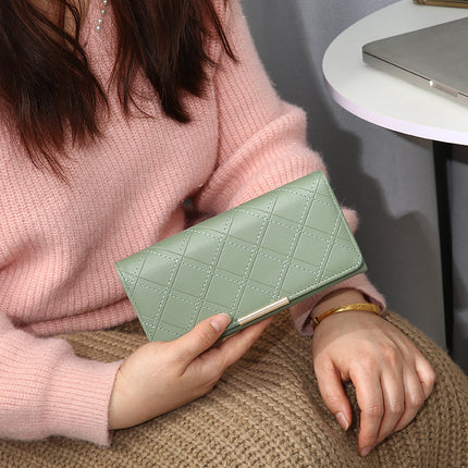 Women's Embroidery Thread Rhombus Clutch Wallet Large Capacity