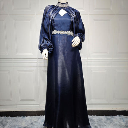 Women's Two-piece Hot Drilling Bright Silk Fashion Satin Robe Abaya