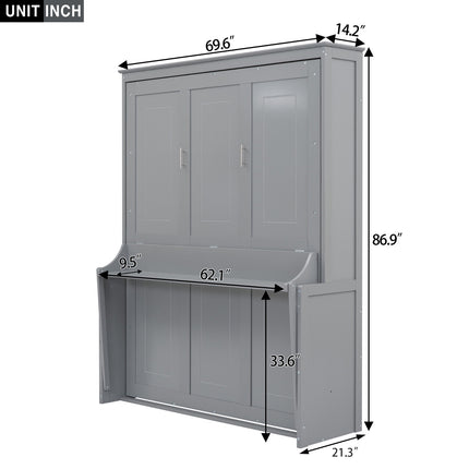 Queen Size Murphy Bed With A Shelf, Gray