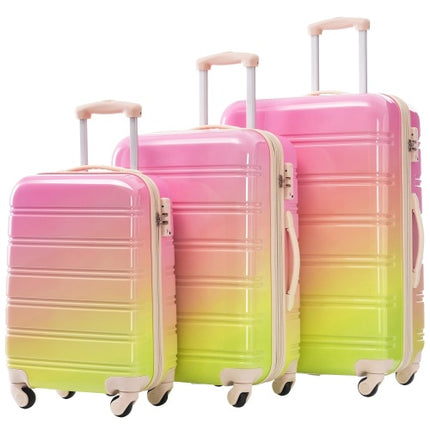 Hardshell Luggage Sets 3 Piece Gradient Color Expandable Suitcase With Spinner Wheels And TSA Lock Lightweight 20 24 28 Available,Pink Green