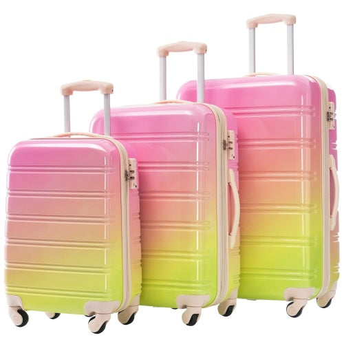 Hardshell Luggage Sets 3 Piece Gradient Color Expandable Suitcase With Spinner Wheels And TSA Lock Lightweight 20 24 28 Available,Pink Green