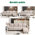 Canapé d'angle convertible en lin beige avec rangement, canapé modulaire en L pour quatre personnes, marque eprolo
