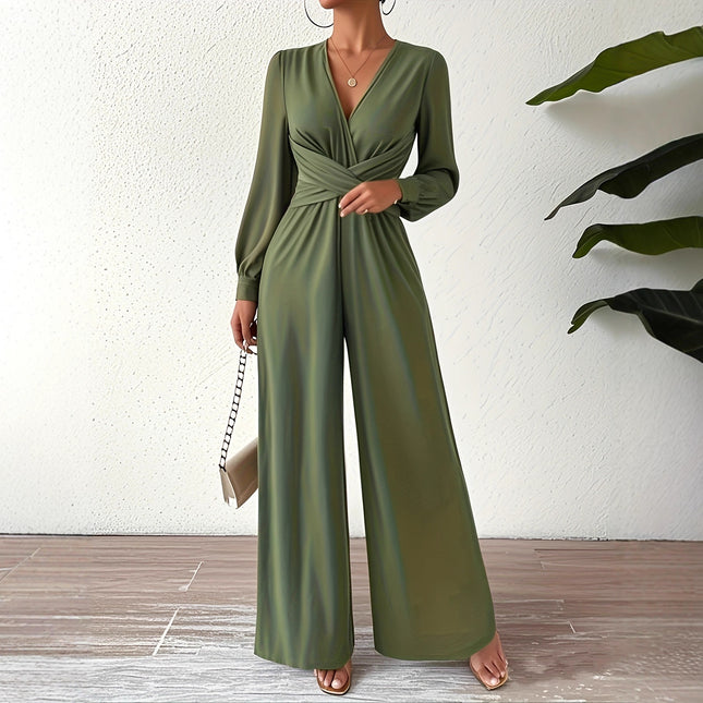 Women's  Elegant V Neck Cross Tie Waist Jumpsuit
