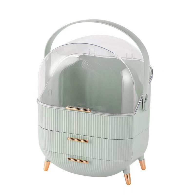 Boîte de rangement anti-poussière pour coiffeuse eprolo avec compartiments pour organiser accessoires de maquillage et bijoux.