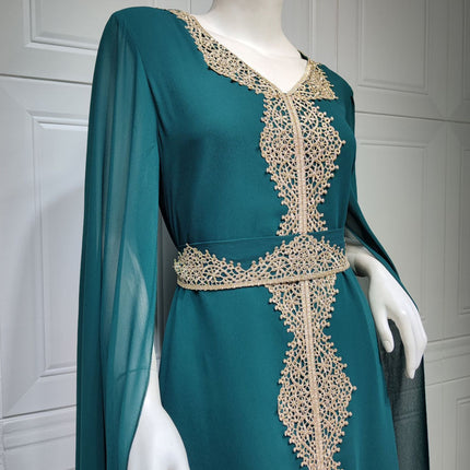 Cape Sleeve Lace Chiffon Dubai Arab Batwing Sleeve Dress