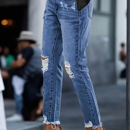 Stretchy Boyfriend Jeans For Women - Ripped, Distressed, Comfortable Denim Pants With Five-Pocket Design, Faded Wash, And Relaxed Fit Amazon Don't Sell