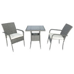Ensemble de salon de jardin en rotin gris avec 3 pièces et coussins blancs, mobilier extérieur eprolo pour patio.