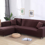 Housse de canapé en tissu élastique de couleur unie par eprolo, couvre entièrement le sofa et les coussins pour une protection élégante.