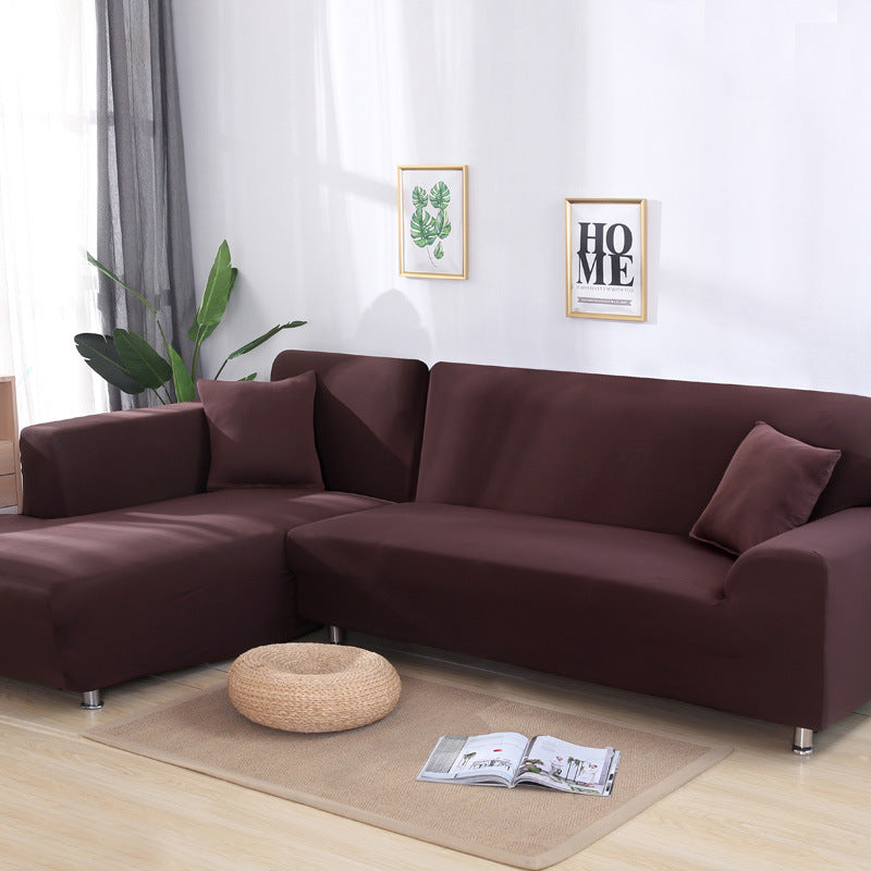 Housse de canapé en tissu élastique de couleur unie par eprolo, couvre entièrement le sofa et les coussins pour une protection élégante.