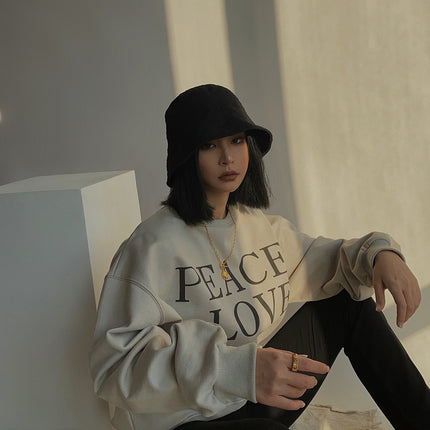Autumn and winter thick inner sanding peace love loose sweater