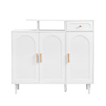 Meuble d'entrée blanc eprolo avec portes cintrées, tiroirs, étagères réglables, panneaux de rangement et pieds en bois solide