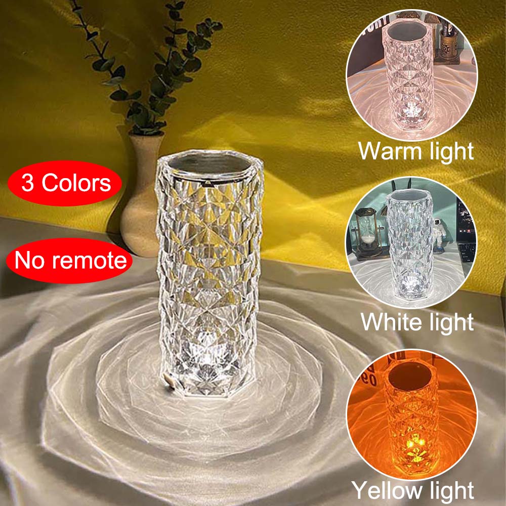 Lampe de bureau en acrylique cristal avec lumière réglable, rechargeable USB, ambiance romantique et reflet rose pour décoration intérieure.
