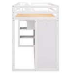 Lits mezzanine fonctionnel blanc eprolo avec 3 étagères, 2 armoires, 2 tiroirs, échelle avec rangement, sans sommier.