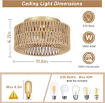Plafonnier eprolo boho avec 3 lumières et abat-jour en rotin tissé à la main pour intérieur farmhouse.