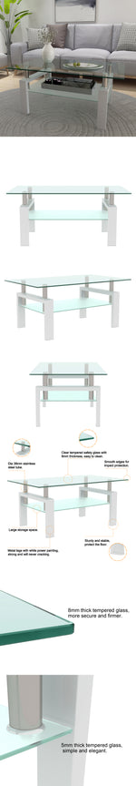 Table basse blanche en verre moderne pour salon, meuble d'appoint central avec structure claire, par eprolo.