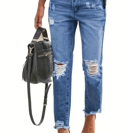 Stretchy Boyfriend Jeans For Women - Ripped, Distressed, Comfortable Denim Pants With Five-Pocket Design, Faded Wash, And Relaxed Fit Amazon Don't Sell