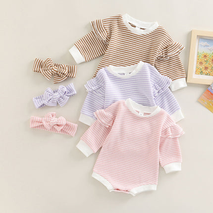Children's Clothing Baby Long Sleeve Round Neck Striped Jumpsuit