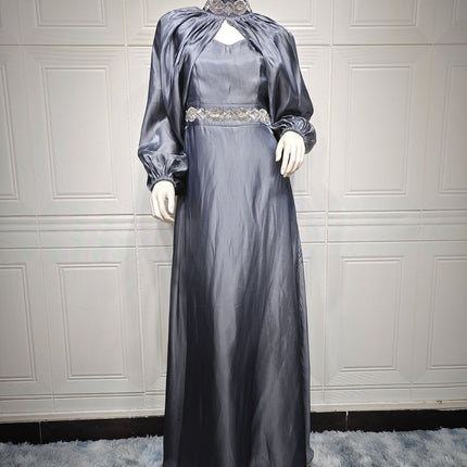 Women's Two-piece Hot Drilling Bright Silk Fashion Satin Robe Abaya