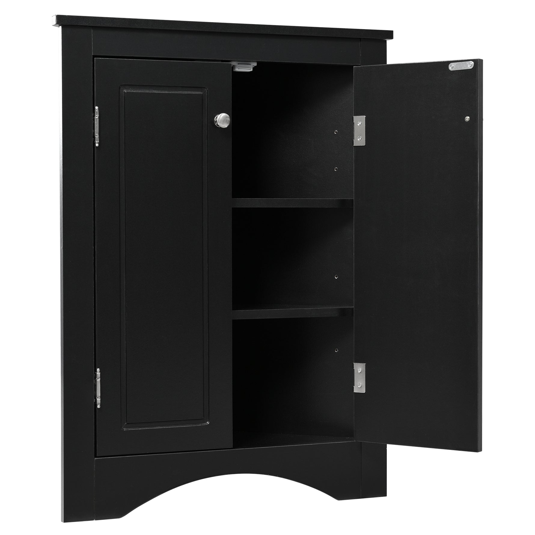 Armoire de rangement noire en forme de triangle pour salle de bain ou cuisine, avec étagères ajustables, de la marque eprolo.