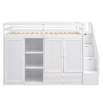 Lits en mezzanine fonctionnels eprolo blanc avec 3 étagères, 2 armoires, 2 tiroirs, échelle avec rangement, sans sommier.