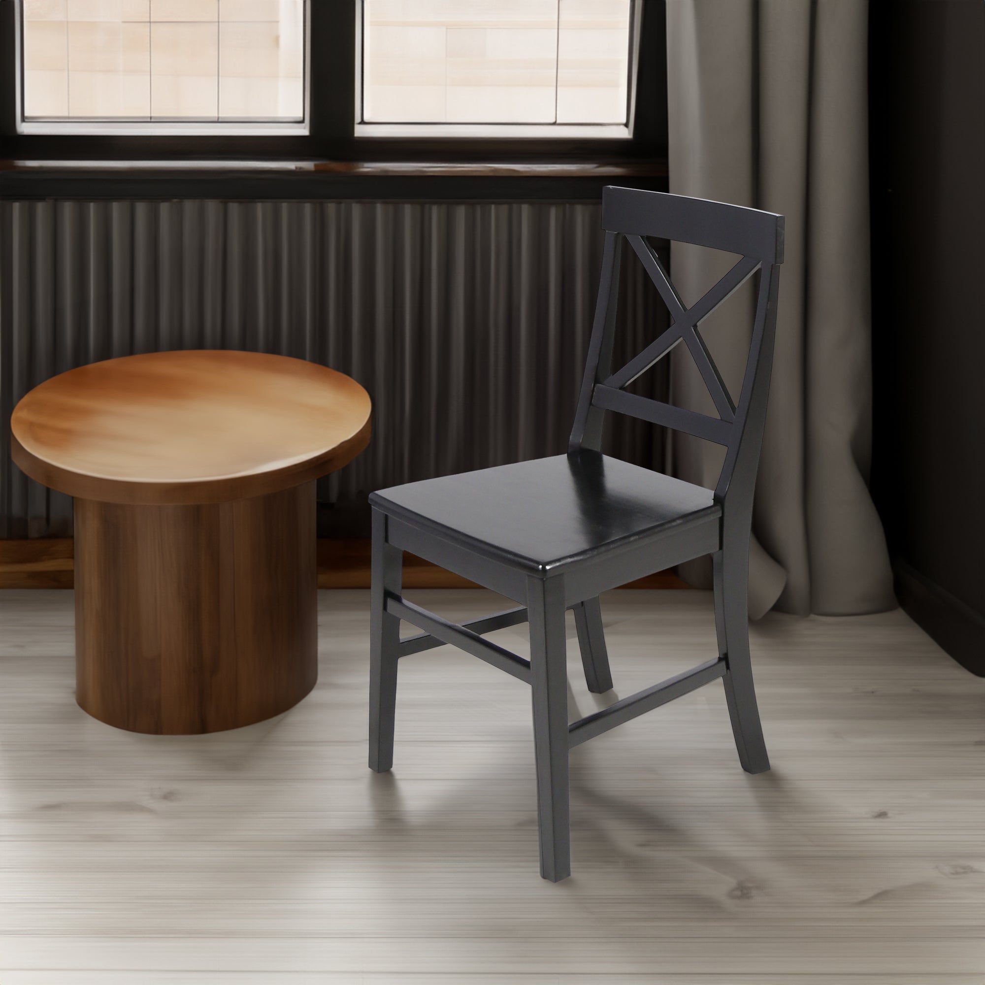 Chaise de salle à manger eprolo Roshan en acacia noire, lot de 2, design moderne et robuste pour la maison.