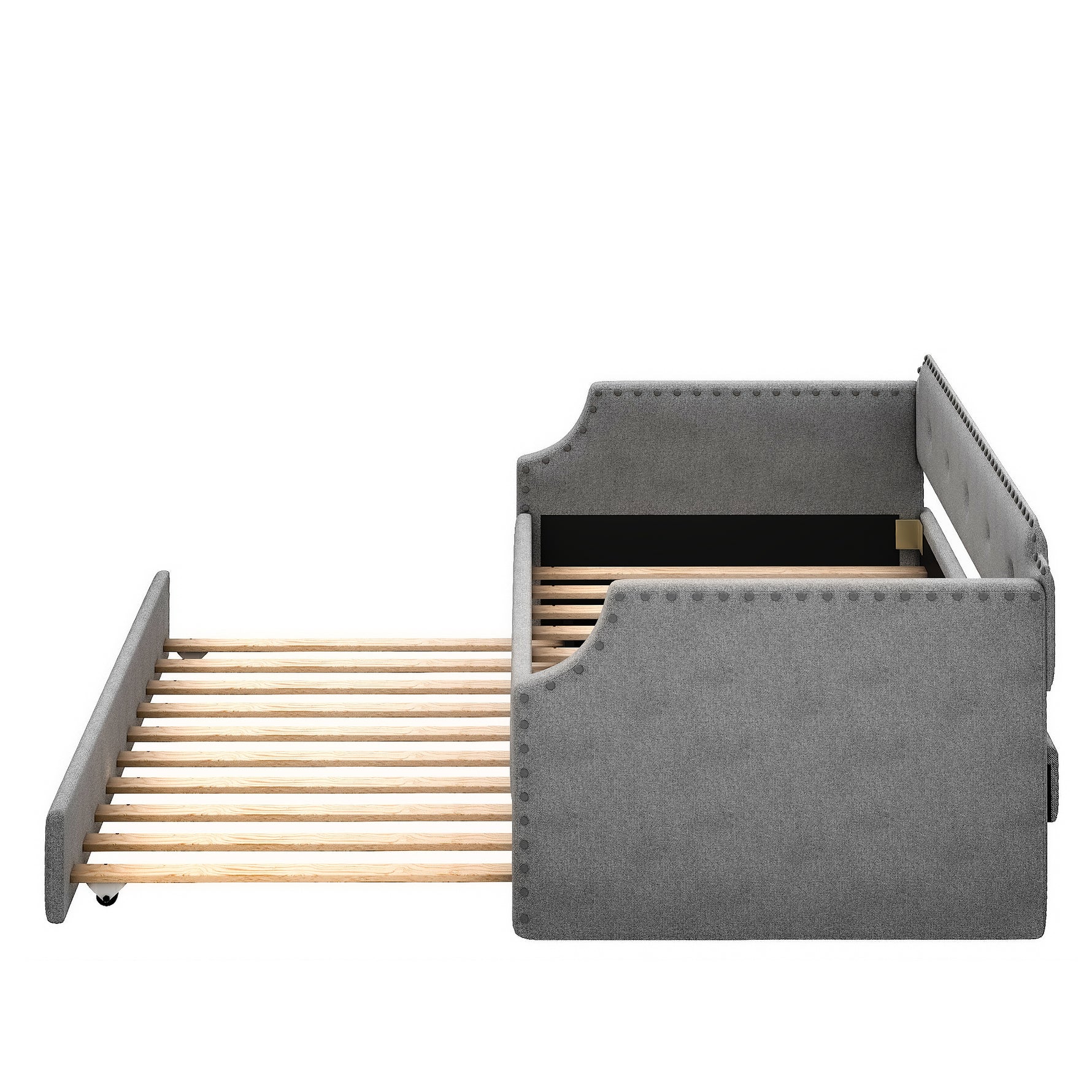 Canapé convertible rembourré avec tiroir de rangement, style moderne, par eprolo, vue de dessus avec coussins et structure en bois