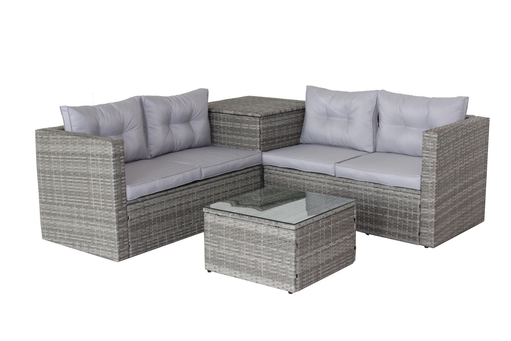Ensemble de mobilier d'extérieur en rotin gris, canapé sectionnel 4 pièces avec coffre de rangement, style patio eprolo.