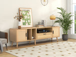Support TV en bois eprolo, design moderne, avec espace pour appareils électroniques et rangement.