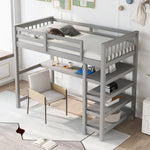 Lits superposés twin avec rangements, bureau sous le lit en gris, par eprolo, montrant la structure en bois et l'espace de stockage.