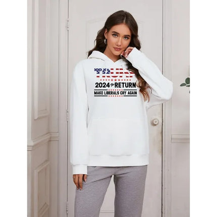 Dropship Women Basic Sweatshirt Casual Hooded Sweatshirt Autumn Winter Padded Long Sleeve Flag Trump Portrait Printed Top Oversize Dropship Women Basic Sweatshirt Casual Hooded Sweatshirt Autumn Winte