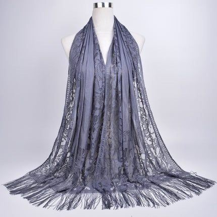 Scarf Hijab Solid Color Lace Hollow Tassel